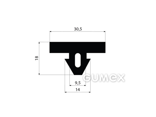 Pryžový profil tvaru "T" s dutinkou, 18x30,5/14mm, 70°ShA, EPDM, -40°C/+100°C, černý